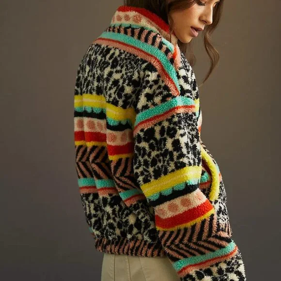 Anthropologie Maeve Lively Abstract Sherpa Jacket, Size Medium - Picture 3 of 8